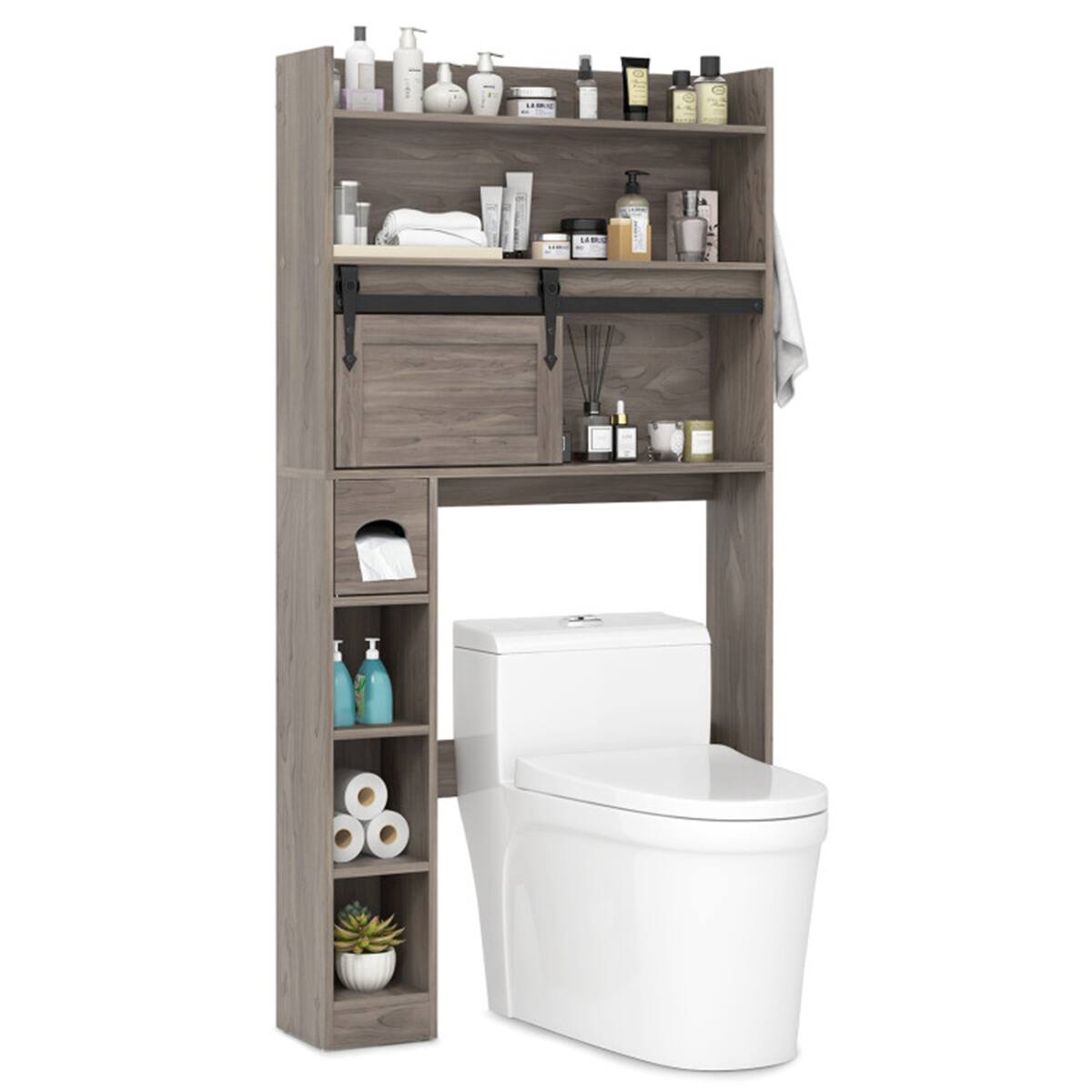 Angle. SlickBlue - Freestanding Toilet Storage Cabinet with Adjustable Shelves, Bathroom Organizer - Grey.