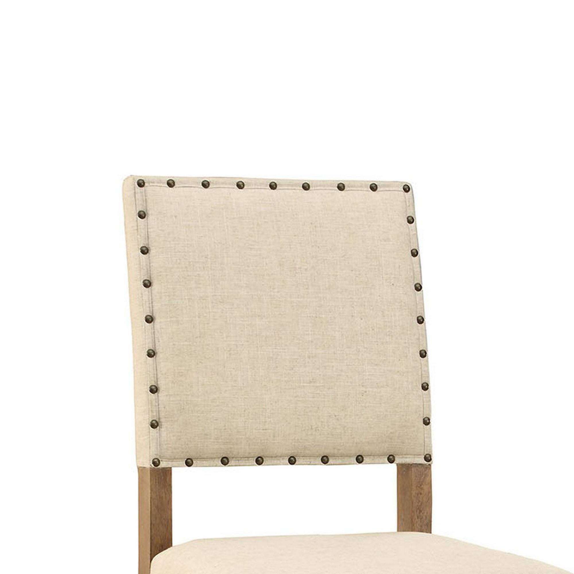 Alt View 1. Manhattan Lane - Counter Height Chair, Beige Fabric, Nailhead Trim, Set of 2, Brown Wood Legs - Brown and Beige.