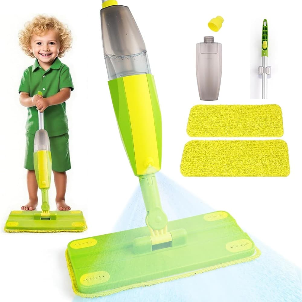 Schertz - Kids Spray Mop - Green, Real Working Mini Mop, Washable Microfiber Pads