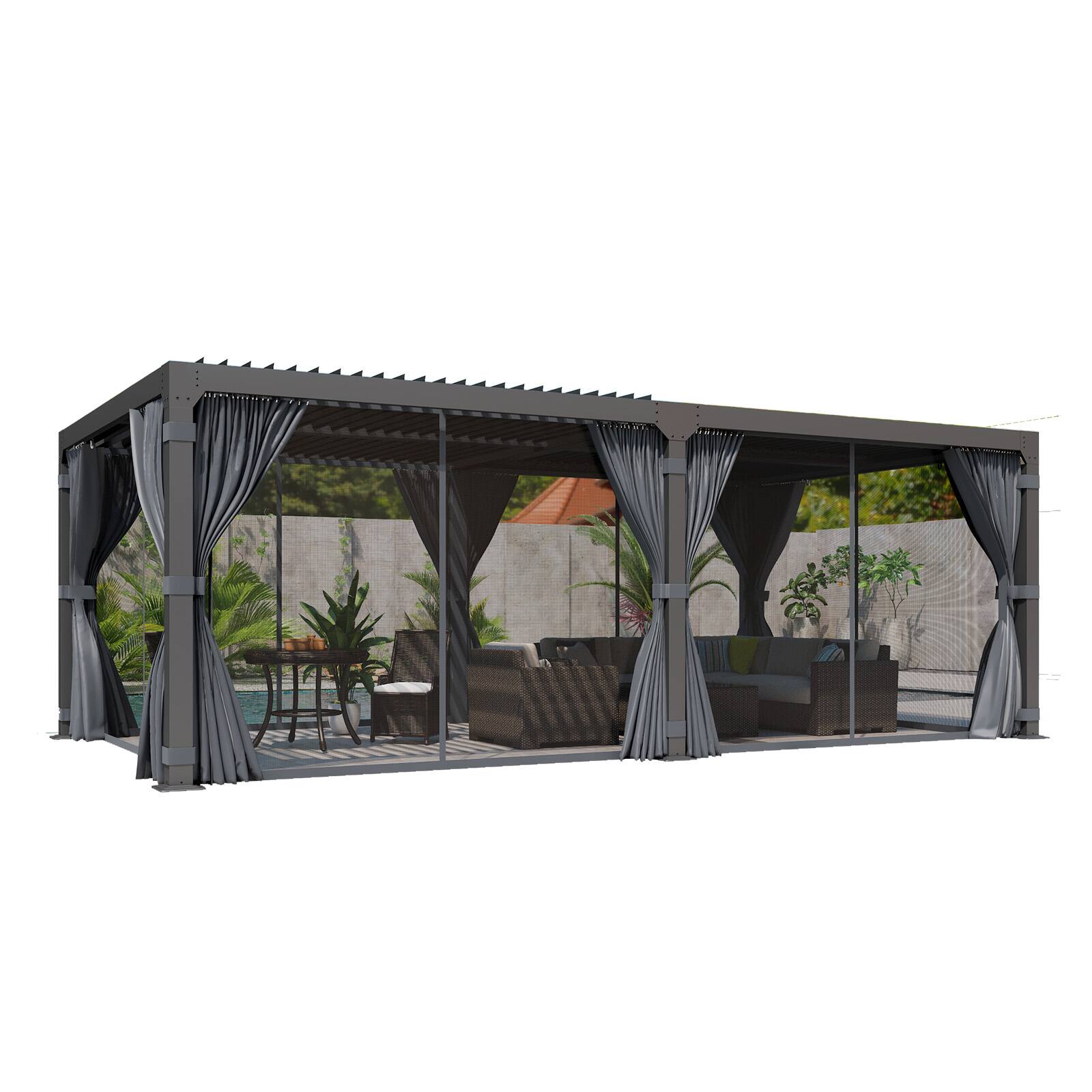 Alt View 4. U-HOMY - 12'x24' Louvered Pergola with Adjustable Roof – Outdoor Hardtop Gazebo for Decks, Gardens & Backyards - Black.