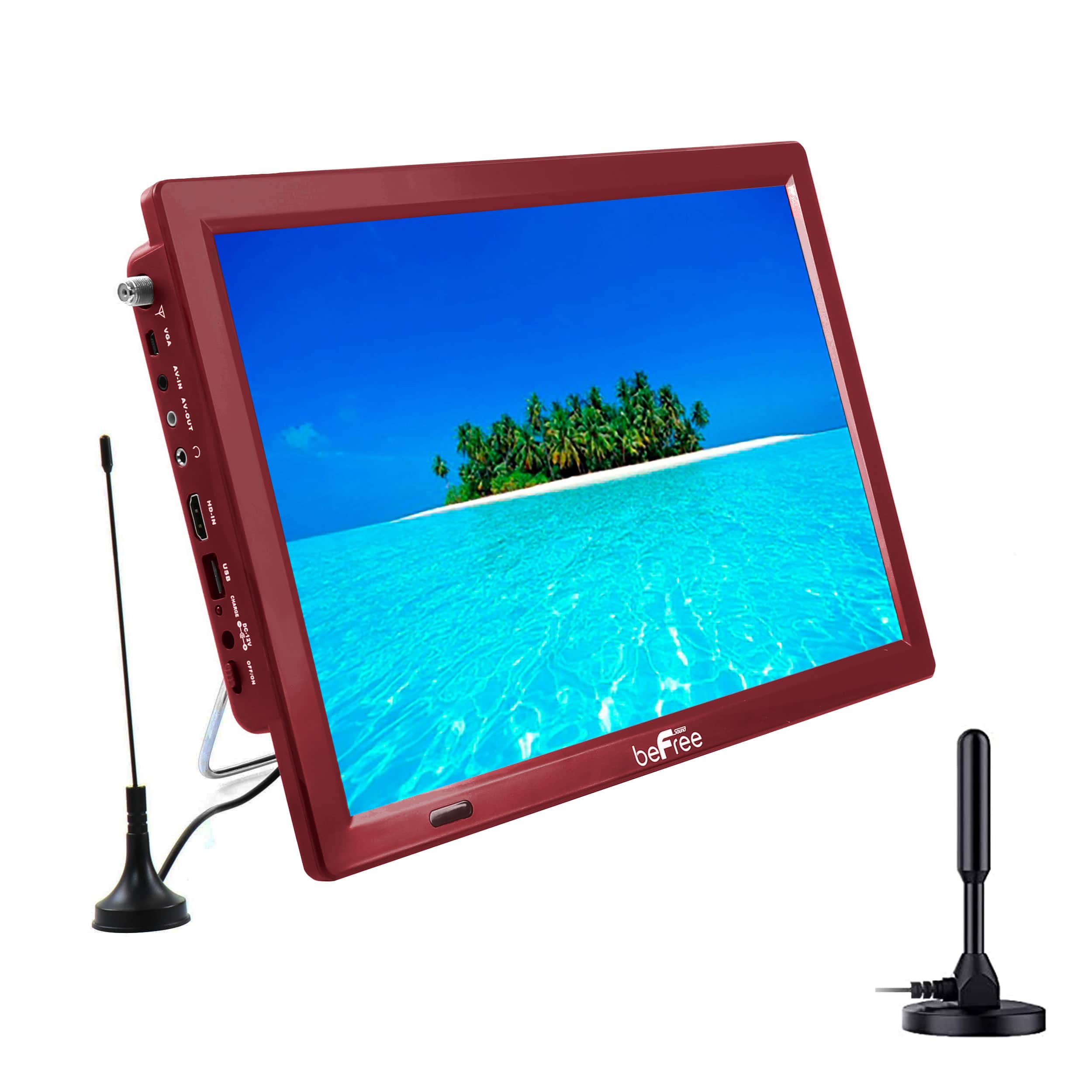 beFree Sound - Portable Rechargeable 14" LED TV with HDMI, SD/MMC, USB, VGA, AV In/Out and Built-in Digital Tuner - Red