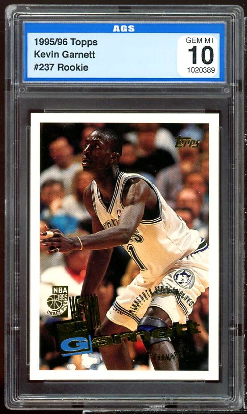 1995/96 Topps Kevin Garnett #237 Rookie AGS GEM MT 10 1020389 Topps POD I NBA HNAGR 1995 : HOLVERS GRAFTFICLL DRAFT PICK ATCO AWWESOTR G TAN