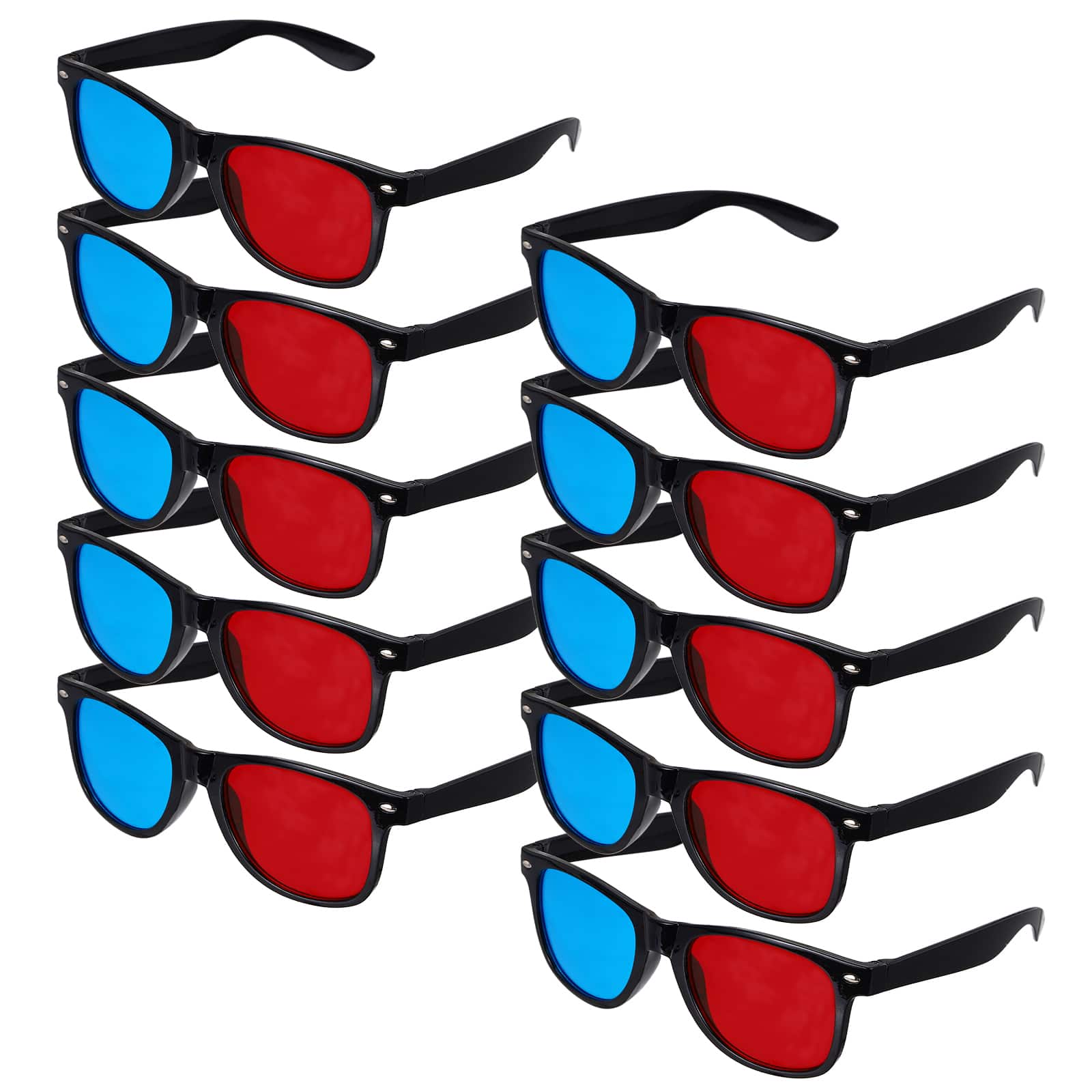 Unique Bargains - 10pcs 3D Viewing Glasses, Plastic 3D Movie Glass for TV Anaglyph Stereoscopic Projection Video Game, 5.7" Black Frame - Red Blue