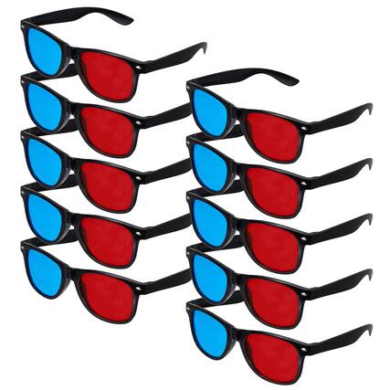 Front. Unique Bargains - 10pcs 3D Viewing Glasses, Plastic 3D Movie Glass for TV Anaglyph Stereoscopic Projection Video Game, 5.7" Black Frame - Red Blue.