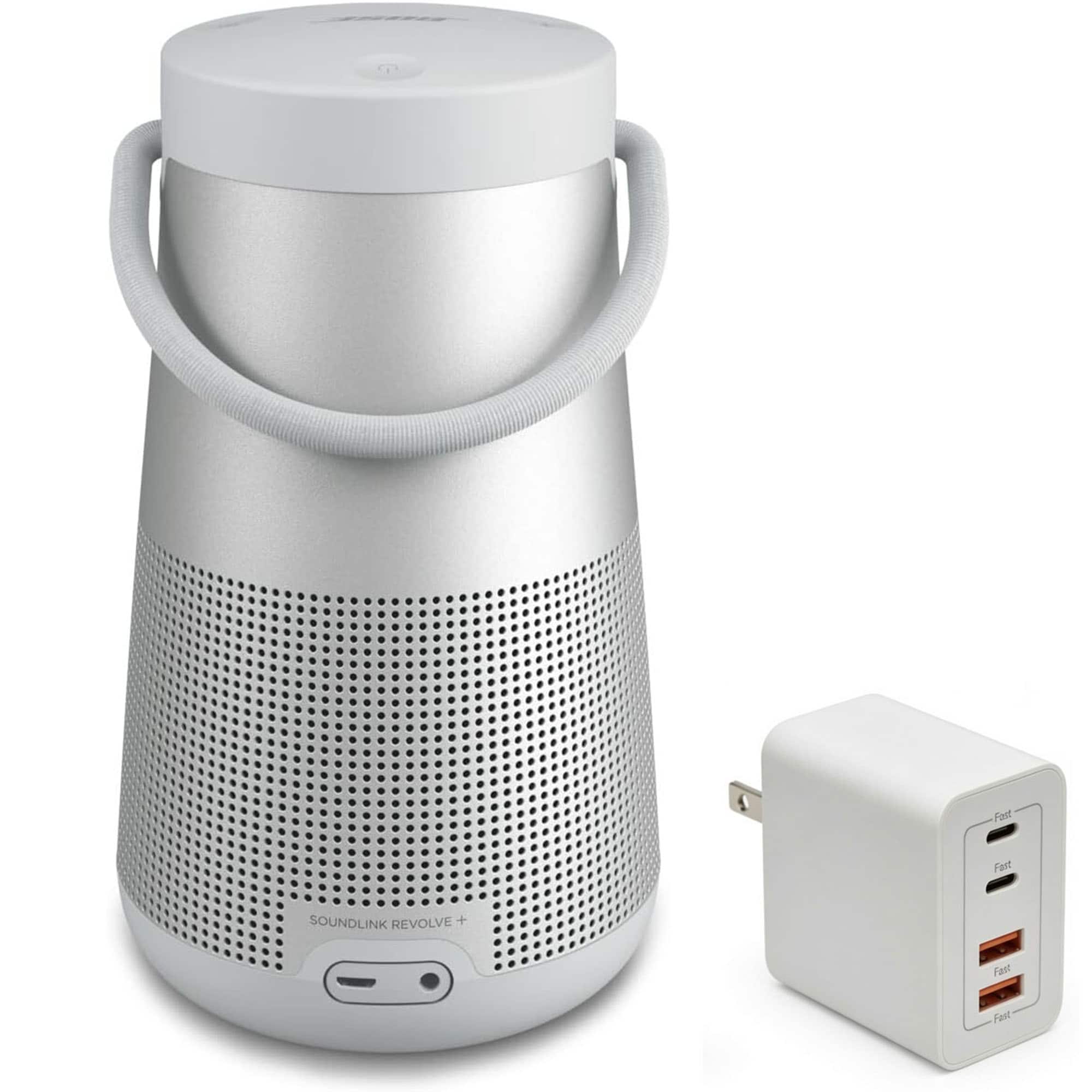 Bundle - Bose - SoundLink Revolve+ (Series II) Bluetooth Speaker with Fast Charger, Portable Speaker with Mic - Silver