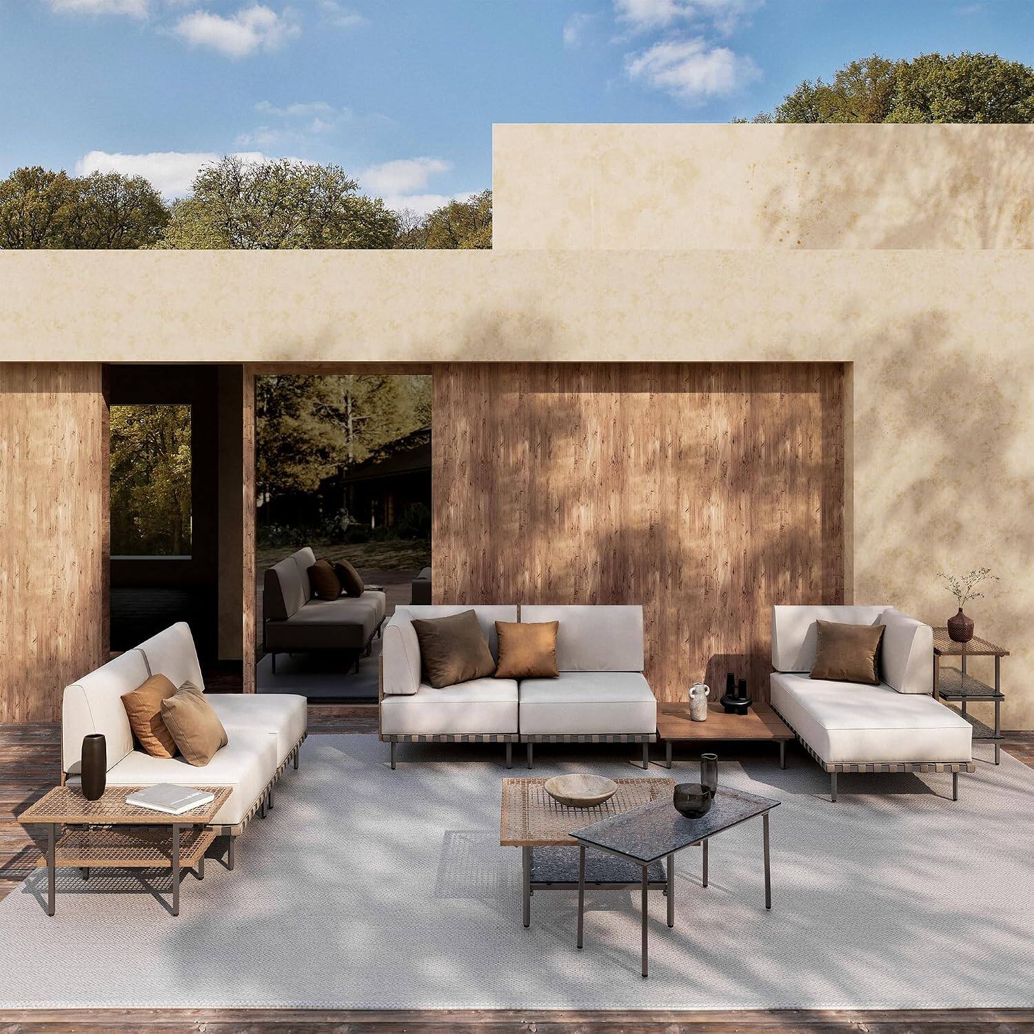 Angle. Yardgrace - 10-Piece Outdoor Patio Wicker PE Rattan Sectional Sofa Washable Cushions Tempered Glass Table Garden - Beige.