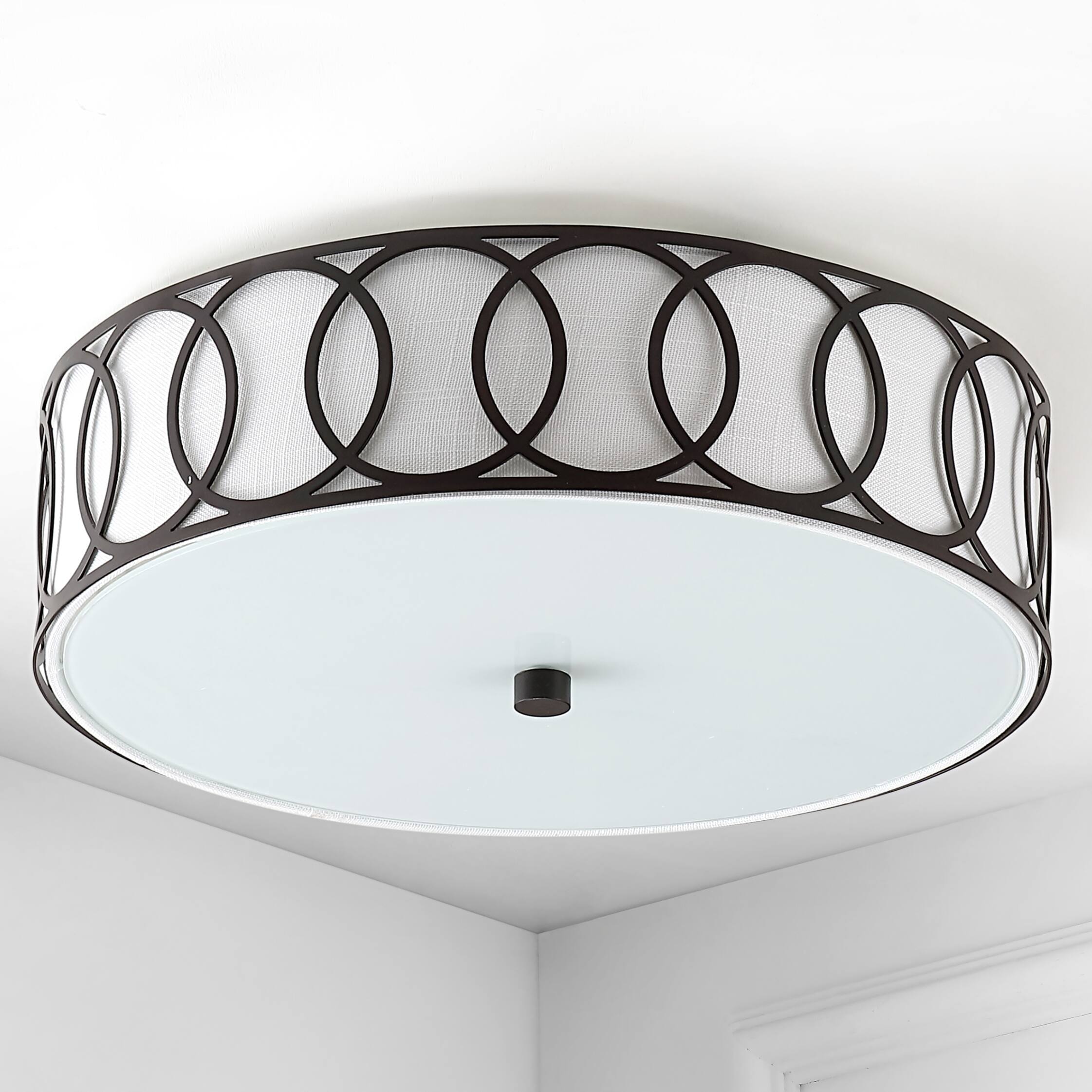 Alt View 5. Jonathan Y - Aria 3-Light 15.5" Metal LED Flush Mount, Oil Rubbed Bronze - Oil Rubbed Bronze.