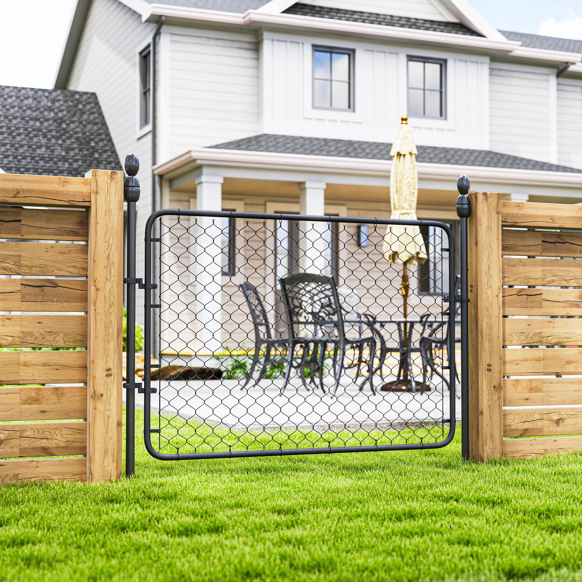 Alt View 1. Outsunny - Garden Gate Chain Link Fence Gate, Galvanized Steel Garden Door for Yard Entrance Way - Black.