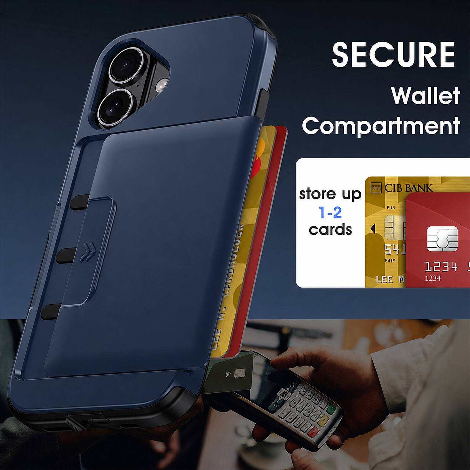 EN CARDHOLDER LEC

SECURE Wallet Compartment
store up 1-2 cards

CIB BANK
5419 1234 1234 1234
LEE M