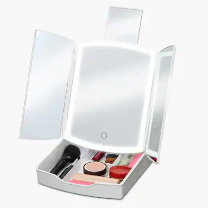 Front. iHome - iHome Travel Mirror with Lights and Makeup Organizer (iCVS30) - White.