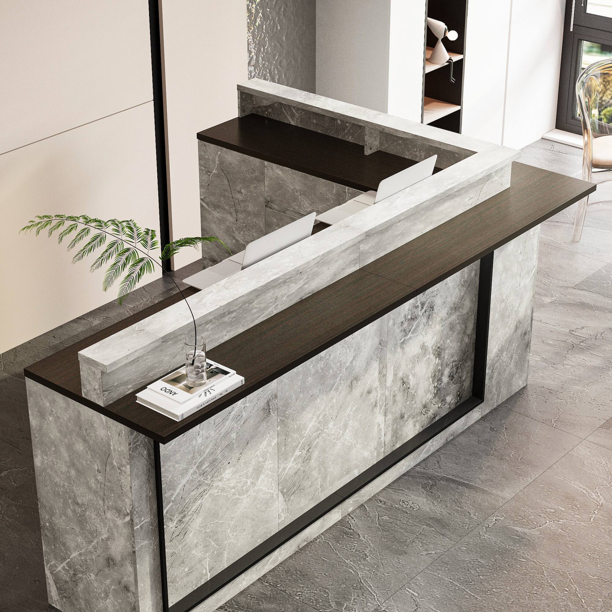 Alt View 4. Famapy - Famapy Modern Reception Desk: Marble - Look, LED - Lit & Organized Front Desk - Gray.