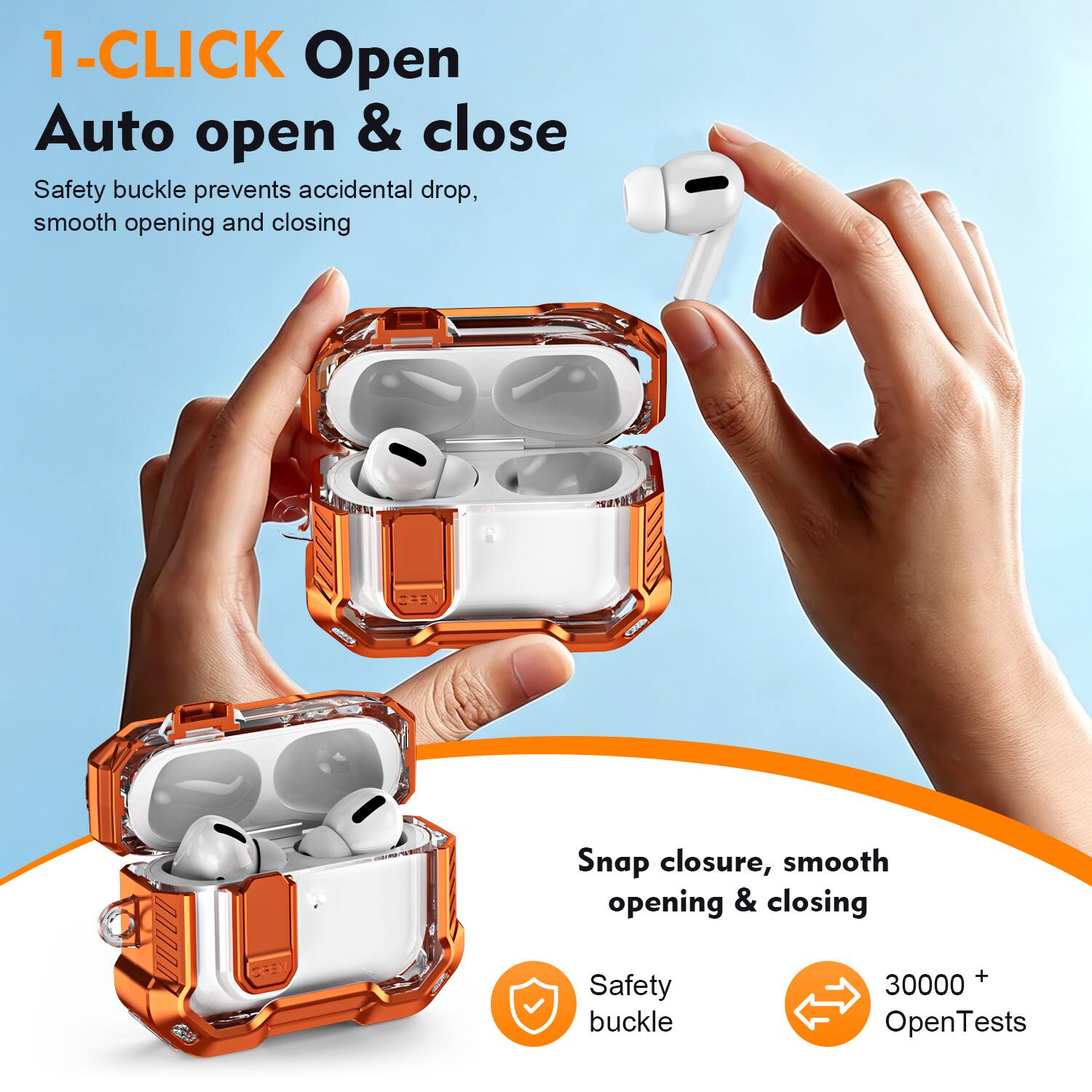 1-CLICK Open  
Auto open & close  
Safety buckle prevents accidental drop, smooth opening and closing  

Snap closure, smooth opening & closing  

Safety buckle  
30000+ OpenTests