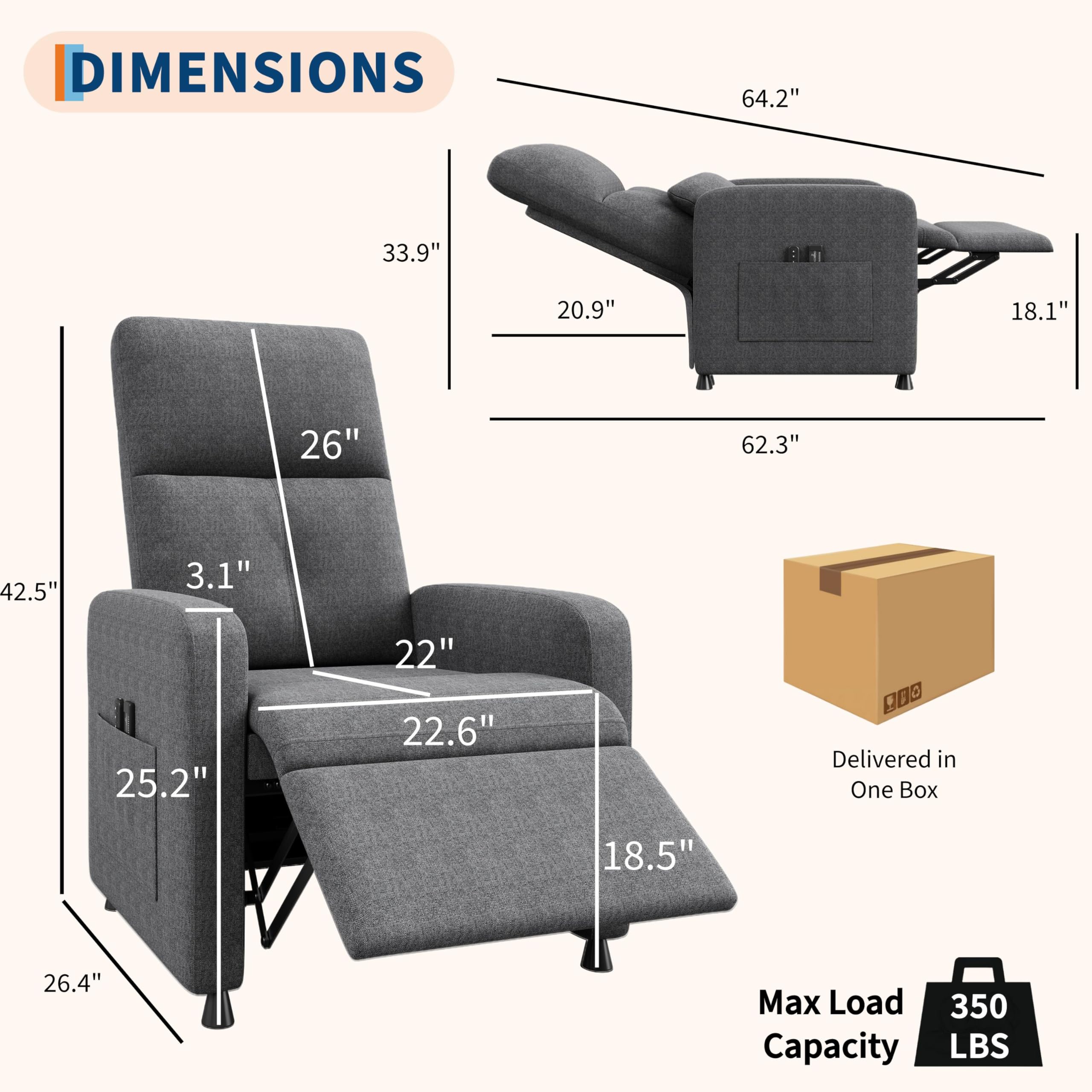 DIMENSIONS  
64.2" x 33.9" x 20.9" x 18.1" x 26" x 62.3" x 42.5" x 3.1" x 22" x 25.2" x 22.6" x 18.5" x 26.4"  
Delivered in One Box  
Max Load Capacity 350 LBS
