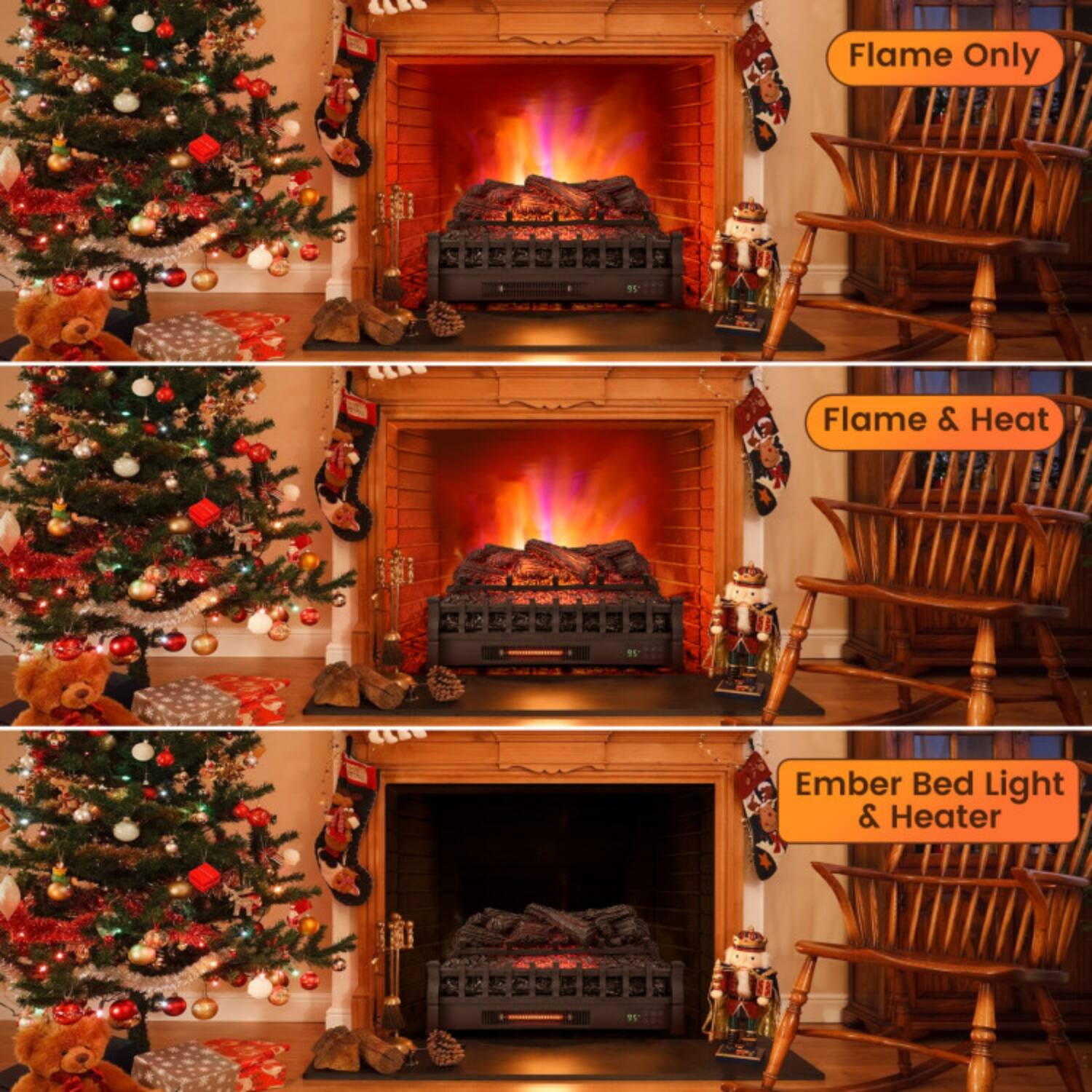 Flame Only  
Flame & Heat  
Ember Bed Light & Heater