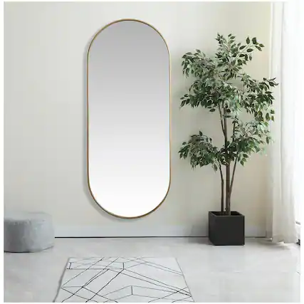Front. Elegant Decor - Metal Frame Oval Mirror 30x72 Inch in Brass - Brass.