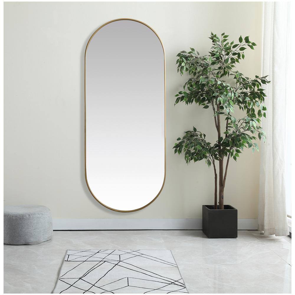 Front. Elegant Decor - Metal Frame Oval Mirror 30x72 Inch in Brass - Brass.