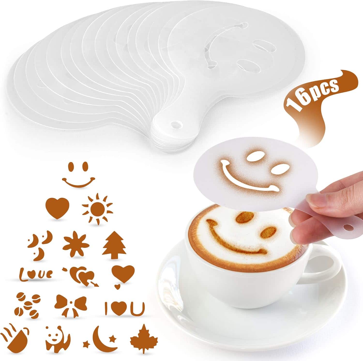 Zulay Kitchen - 16 Pcs Coffee Stencils for Latte Art - Barista Accessories for Latte, Cappuccino, & Hot Chocolate - White price history on PriceWatchPro