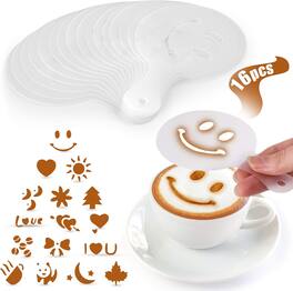 Zulay Kitchen - 16 Pcs Coffee Stencils for Latte Art - Barista Accessories for Latte, Cappuccino, & Hot Chocolate - White