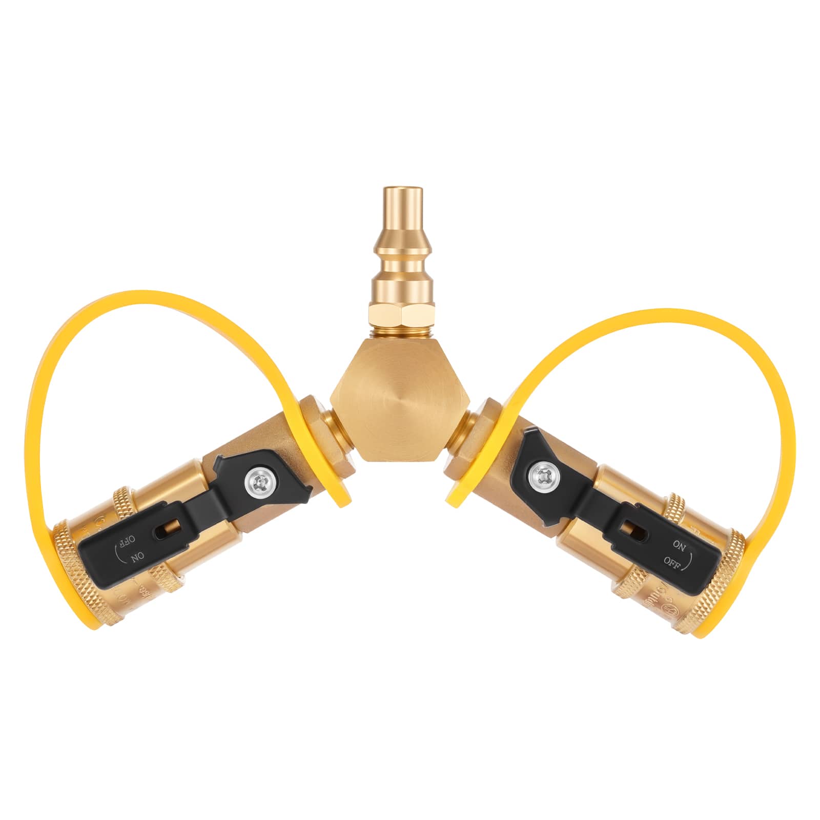 VEVOR - RV Propane Quick Connect Y Splitter Adapter with Shutoff Valve, 2 Way 1/4 inch Quick Disconnect Kit, Fits for RV Trailer - Yellow