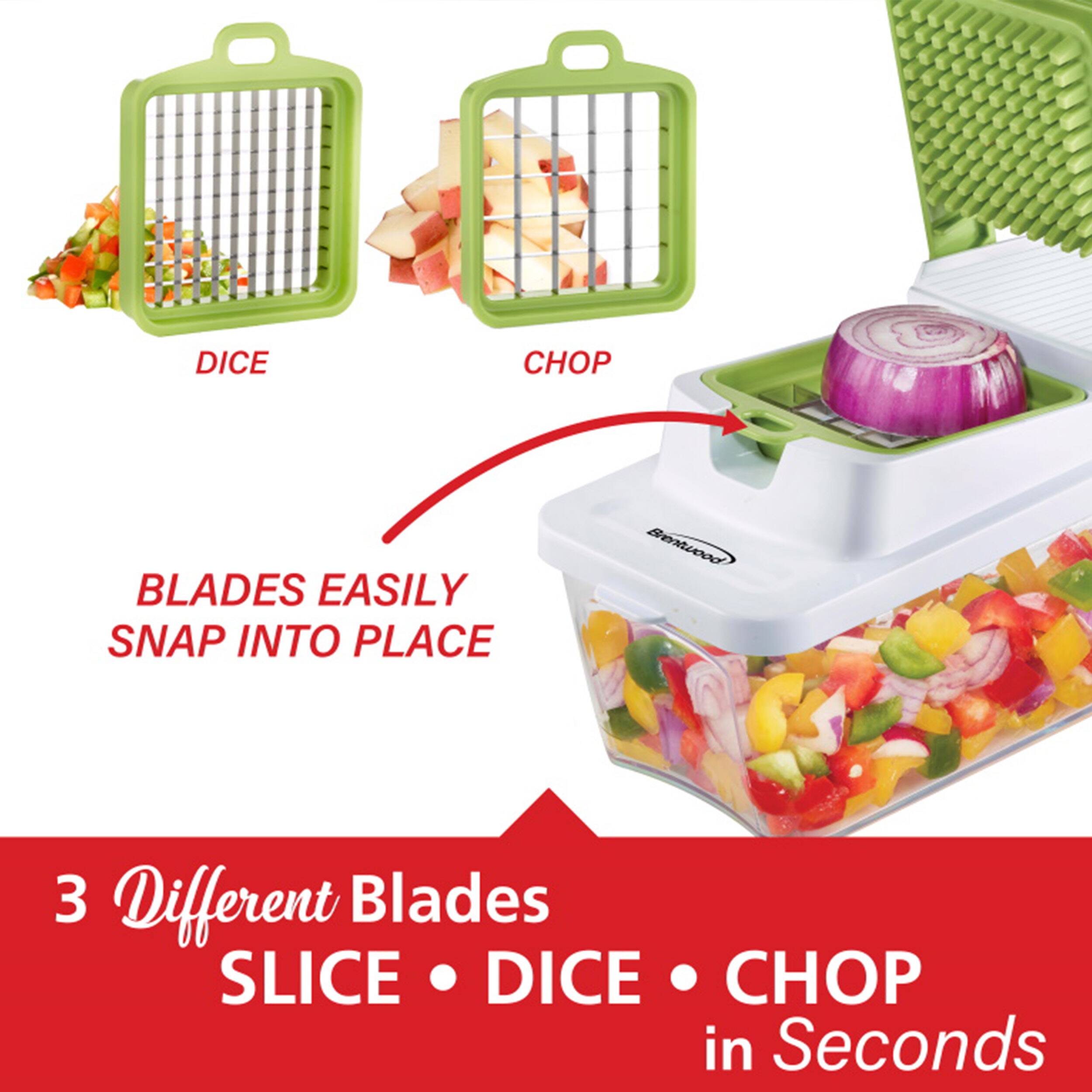 Buentwood 3 Different Blades SLICE • DICE • CHOP in Seconds, BLADES EASILY SNAP INTO PLACE