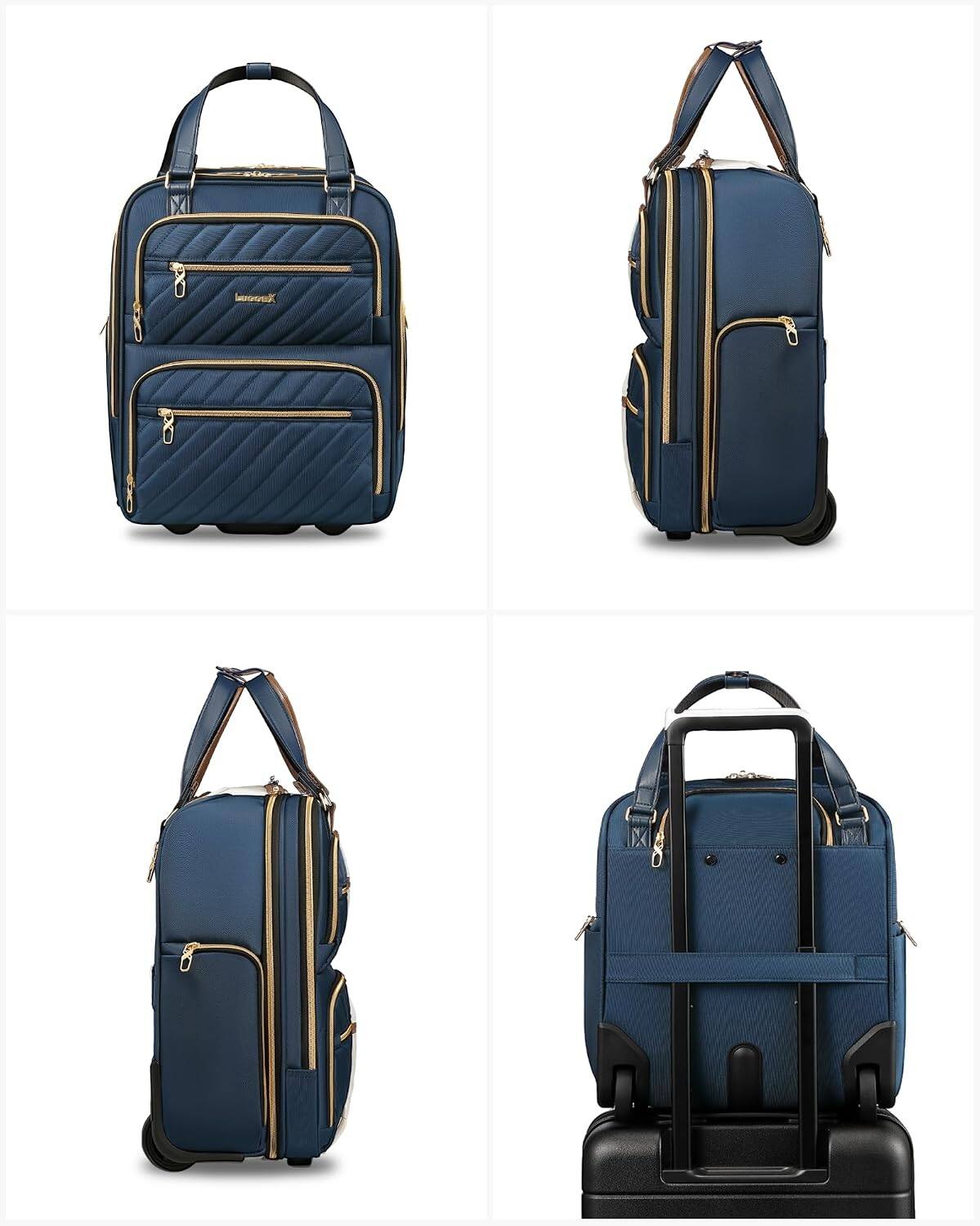 Alt View 4. LUGGEX - LUGGEX 16 Inch Underseat Carry On Luggage with Wheels,Softside Lightweight Suitcase UDK - LX-UX - Blue.