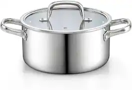 Cook N Home - Classic 4QT Tri-Ply Clad S/S Stockpot for Pasta, Spaghetti, Soup with Lid, for Canning Boiling,induction,Oven Safe - Stainless Steel