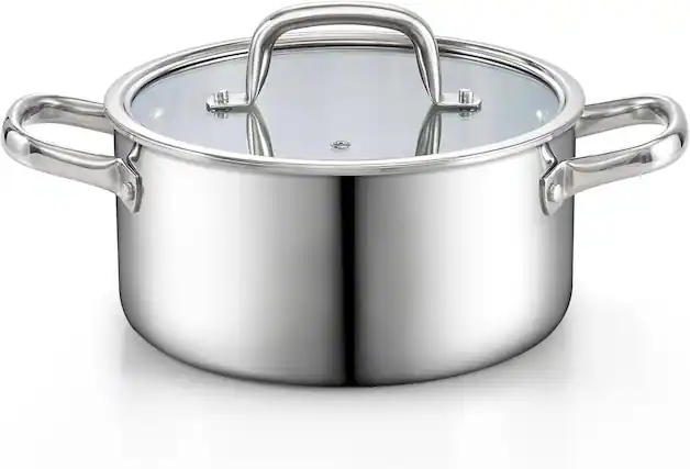 Front. Cook N Home - Classic 4QT Tri-Ply Clad S/S Stockpot for Pasta, Spaghetti, Soup with Lid, for Canning Boiling,induction,Oven Safe - stainless steel.
