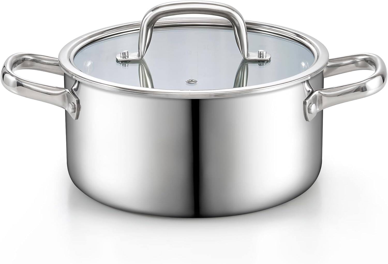 Front. Cook N Home - Classic 4QT Tri-Ply Clad S/S Stockpot for Pasta, Spaghetti, Soup with Lid, for Canning Boiling,induction,Oven Safe - stainless steel.