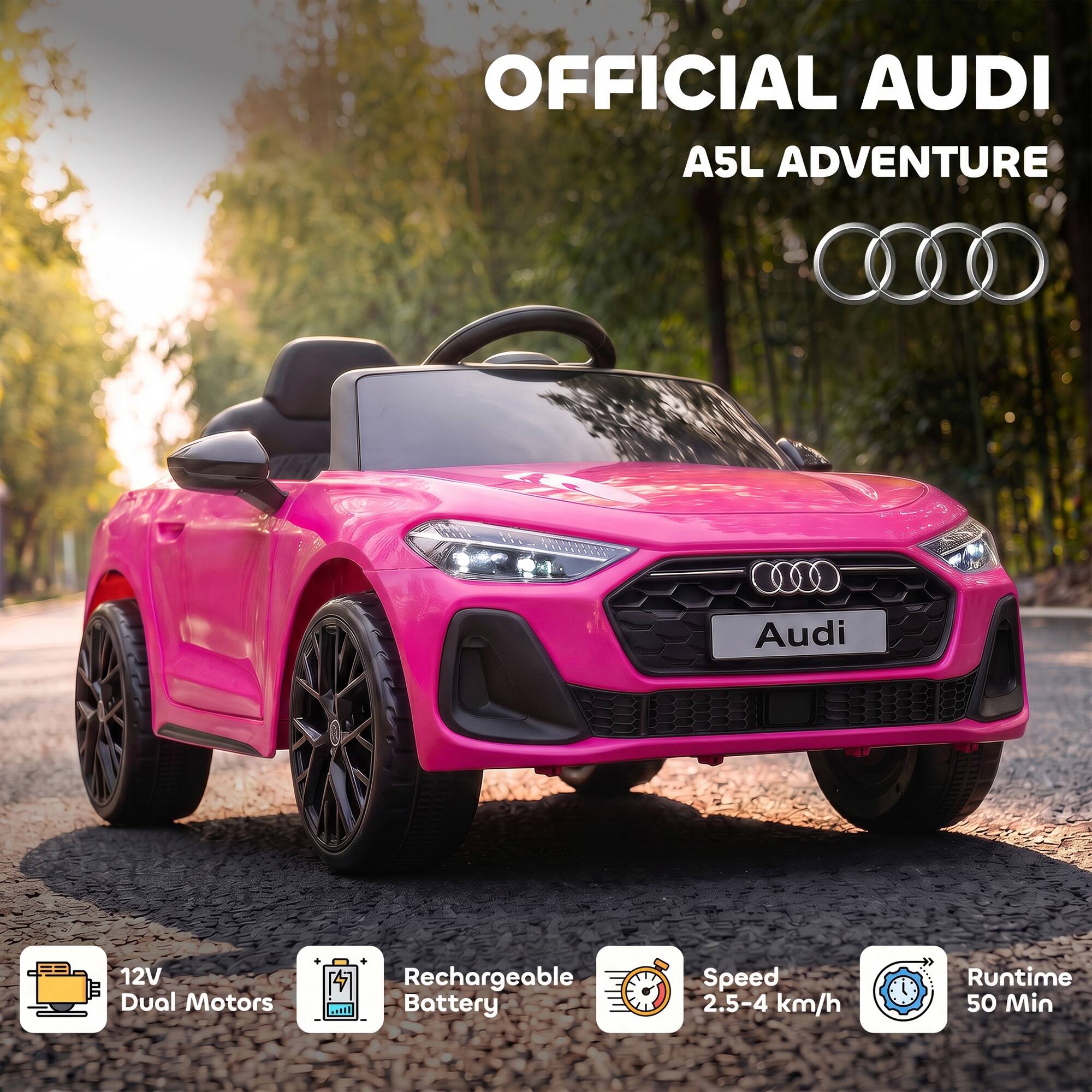 OFFICIAL AUDI A5L ADVENTURE

Audi

12V Dual Motors

Rechargeable Battery

Speed 2.5-4 km/h

Runtime 50 Min