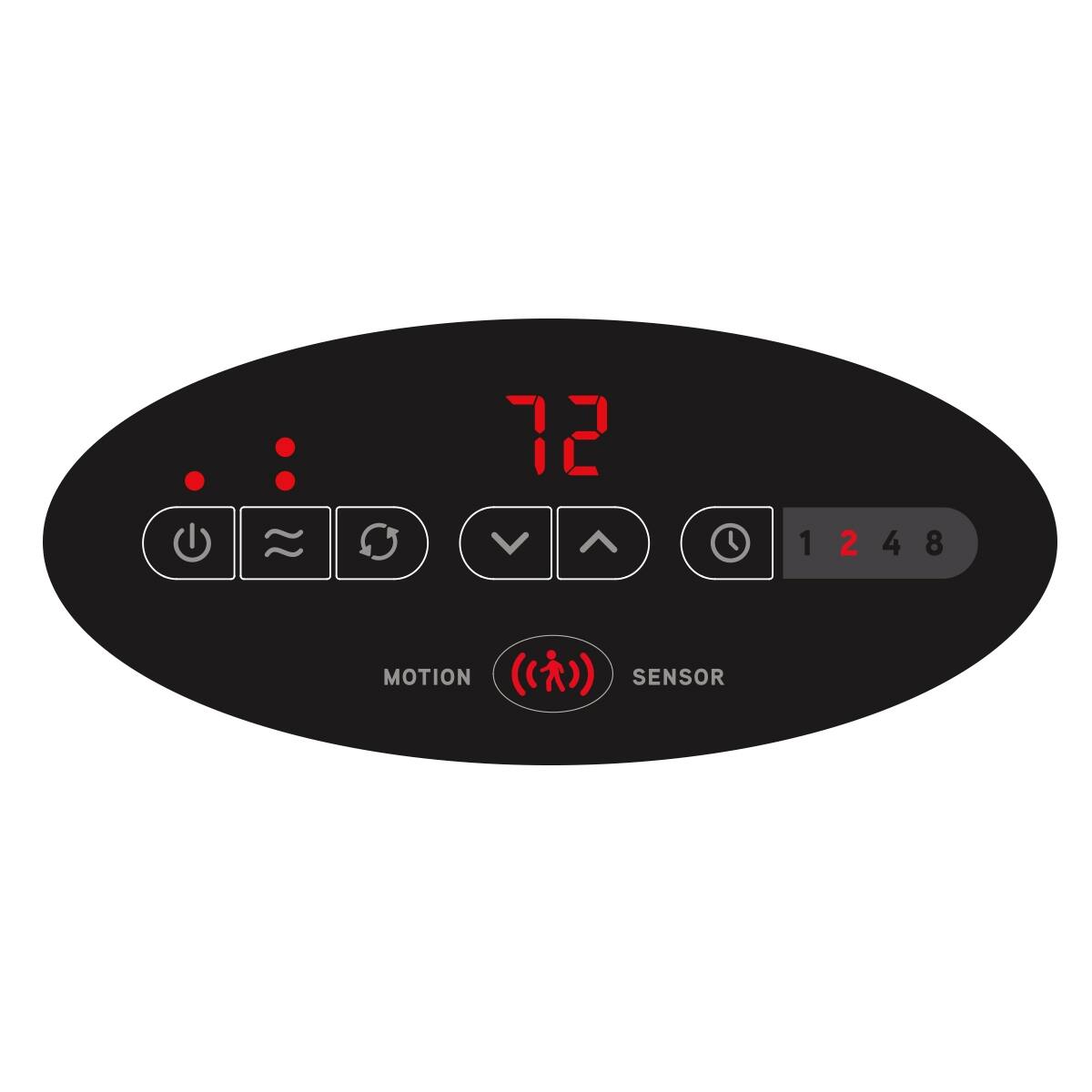 The image displays a digital clock with a red background and white text. The clock shows the time as 72 degrees, and the text below it reads "Motion (Sensor)."