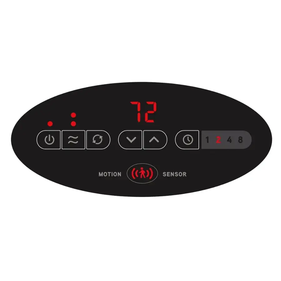 The image displays a digital clock with a red background and white text. The clock shows the time as 72 degrees, and the text below it reads "Motion (Sensor)."