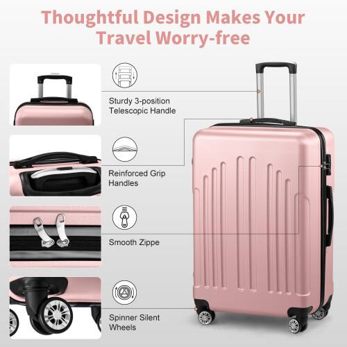 Thoughtful Design Makes Your Travel Worry-free

- Sturdy 3-position Telescopic Handle
- Reinforced Grip Handles
- Smooth Zipper
- Spinner Silent Wheels