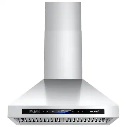 Front. Brano - 36 inch Wall Mount Range Hood 900 CFM Stainless Steel Kitchen Hood With Ducted/Ductless Convertible, 4 Speed Exhaust Fan - sliver.