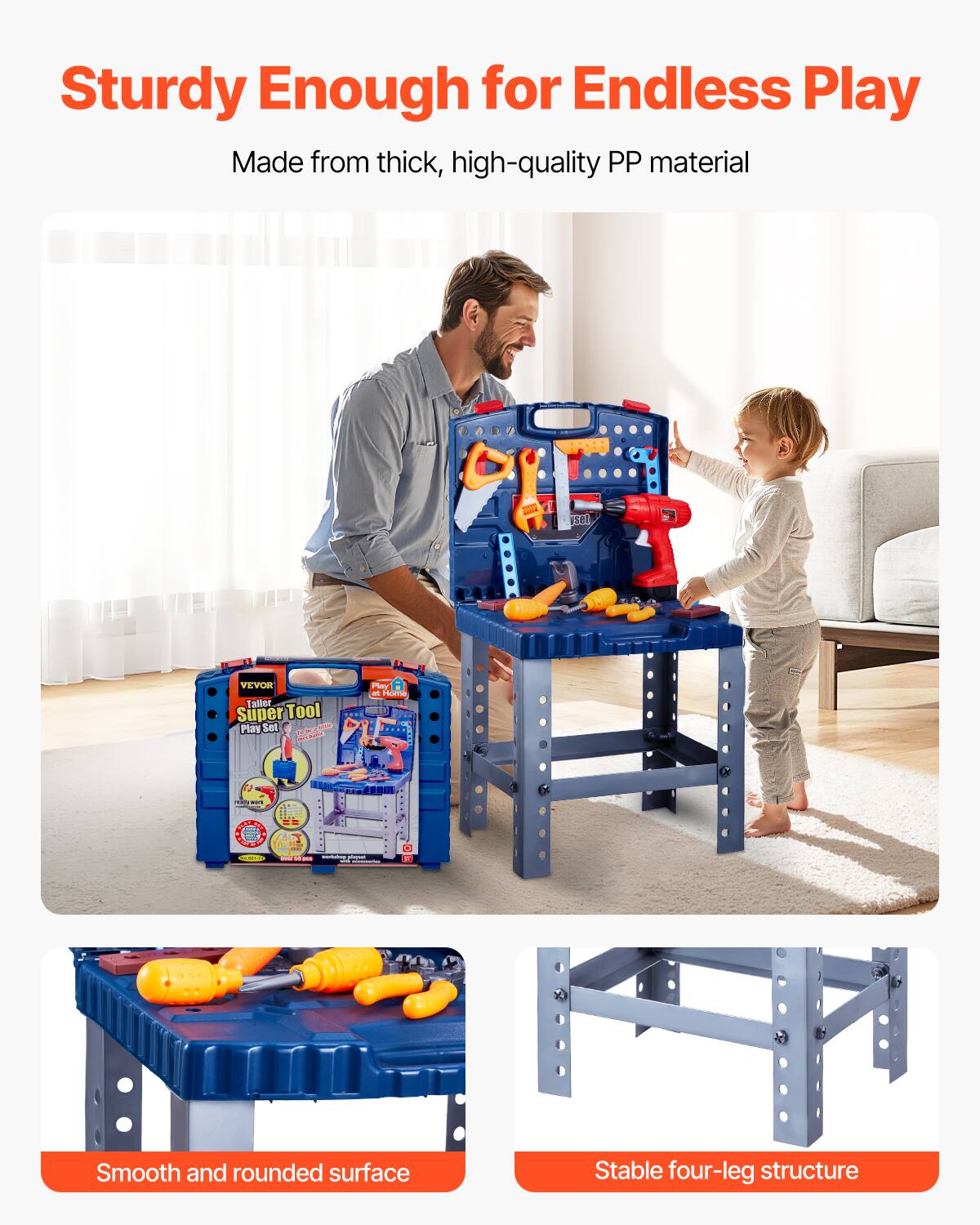 Sturdy Enough for Endless Play

Made from thick, high-quality PP material

Smooth and rounded surface

Stable four-leg structure
