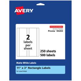 Avery - Matte Rectangle Labels, 11" x 3", 500 Labels - White