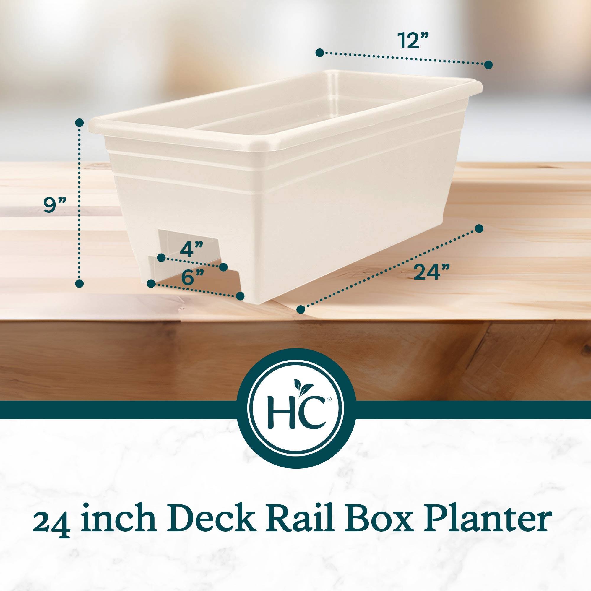 12" 9" 4" 6" 24" - HC 24 inch Deck Rail Box Planter
