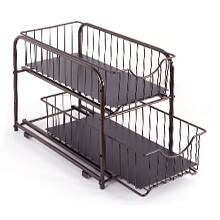 Alt View 2. Oumilen - 2 Pack Brown Metal Wire Storage Drawer Baskets, 2-Tier Pull Out Sliding Organizer Rack for Kitchen Cabinet Countertop - Brown.