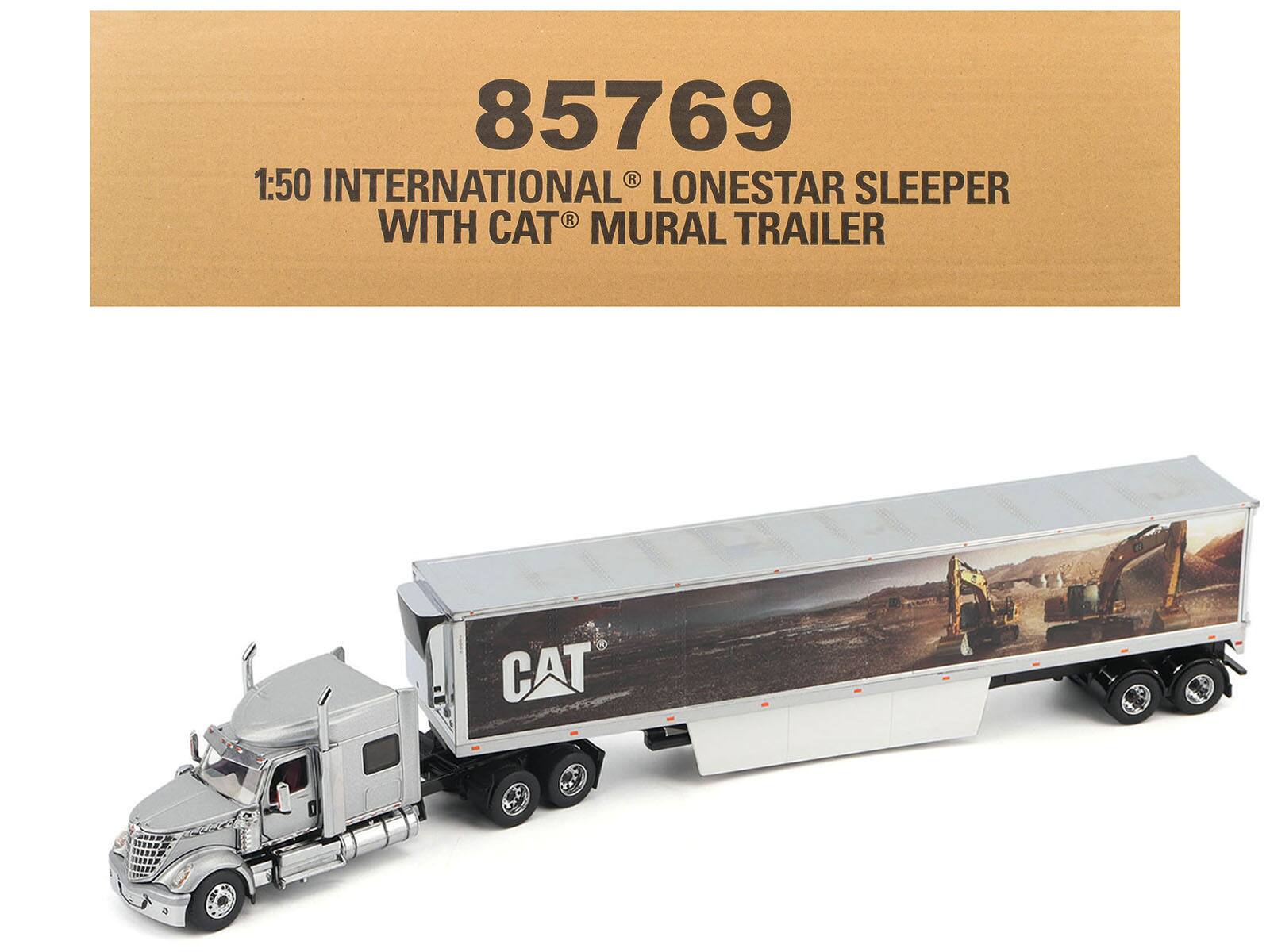 International Lonestar Truck w/Sleeper Silver Metallic with "CAT Caterpillar" Trailer 1/50 Model by Diecast Masters