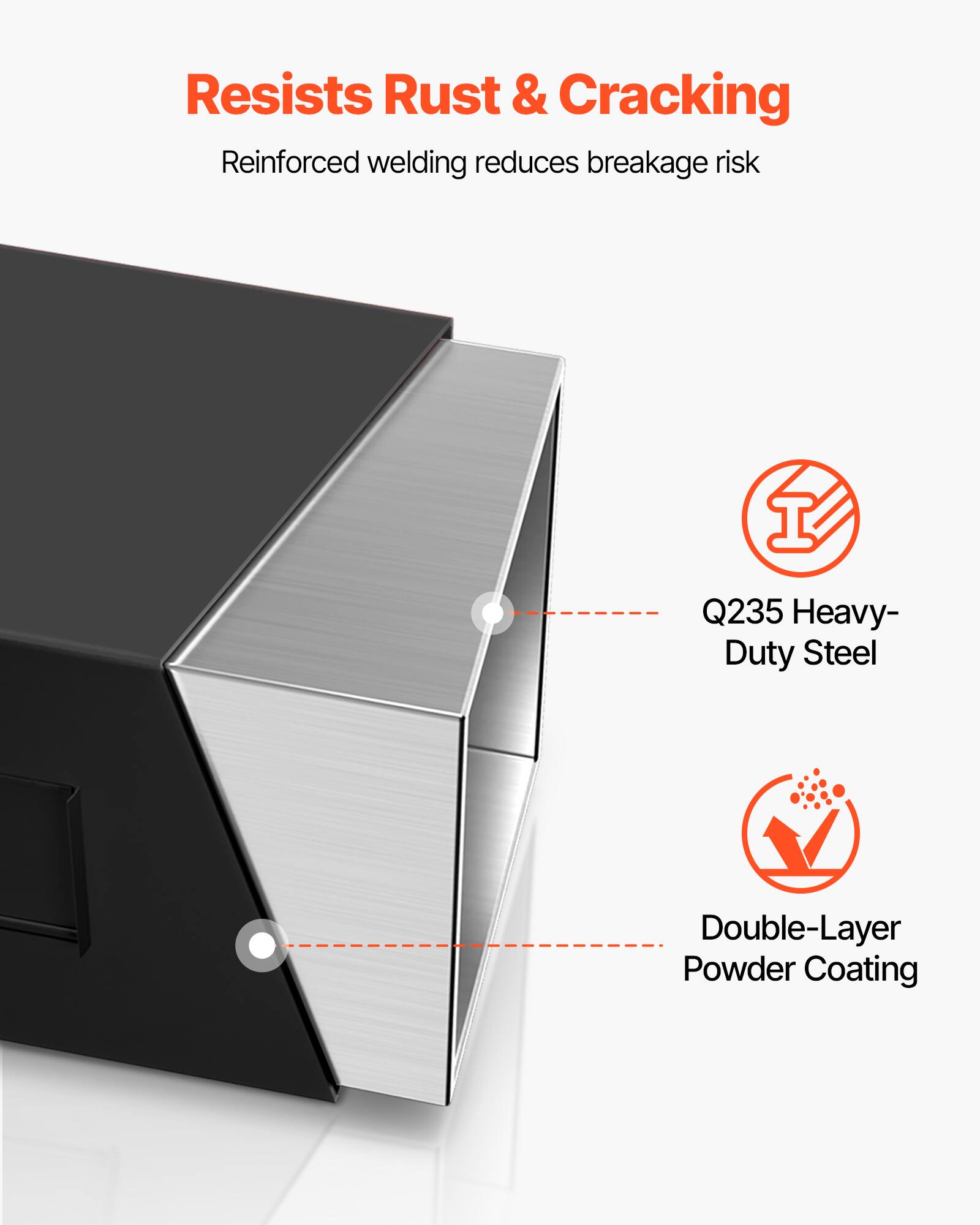 Resists Rust & Cracking  
Reinforced welding reduces breakage risk  

Q235 Heavy-Duty Steel  
Double-Layer Powder Coating