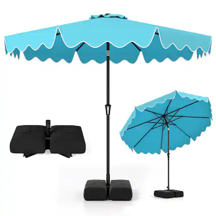 Front. Costway - Costway 9 FT Patio Umbrella with Weighted Base Sandbags Push Button Tilt Crank Sturdy Ribs - Turquoise.