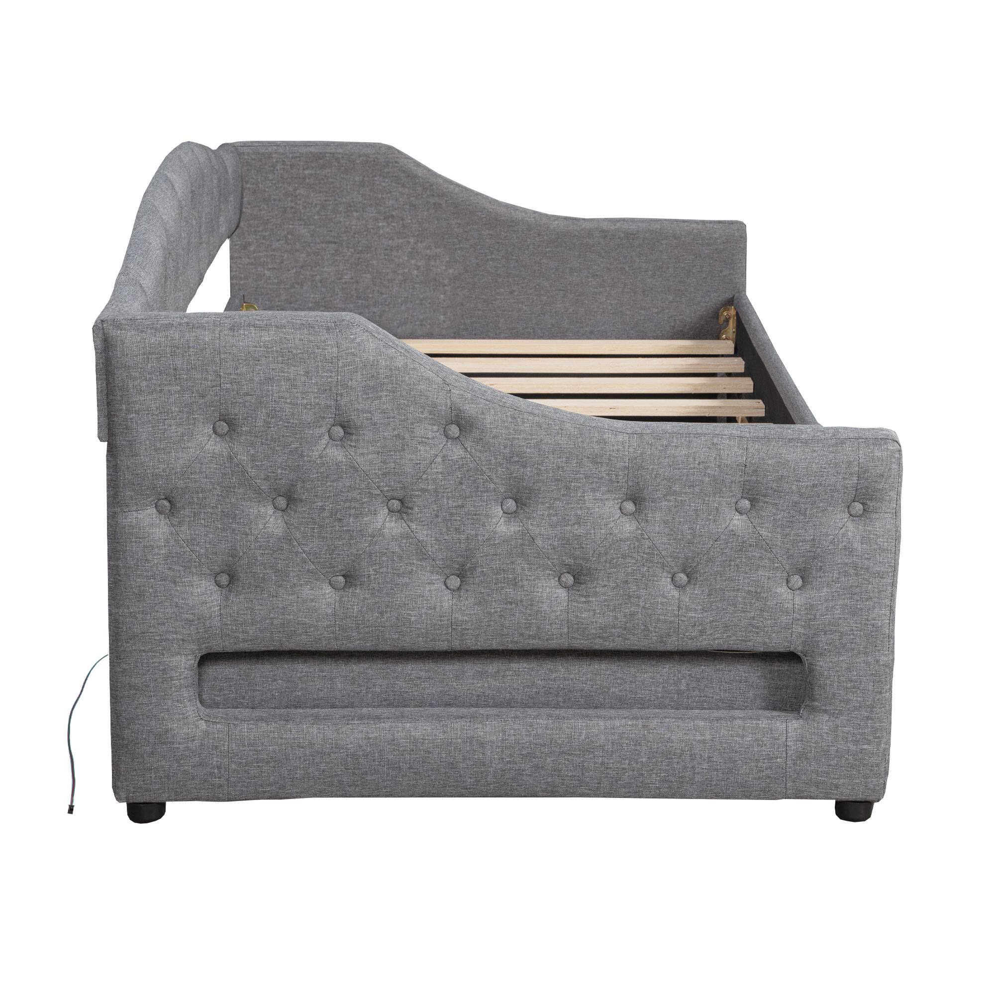 Alt View 2. Whisen - Twin XL Size Daybed with Storage Drawers & LED Lights, Upholstered Bed Frame for Bedroom & Guest Room - Gray.