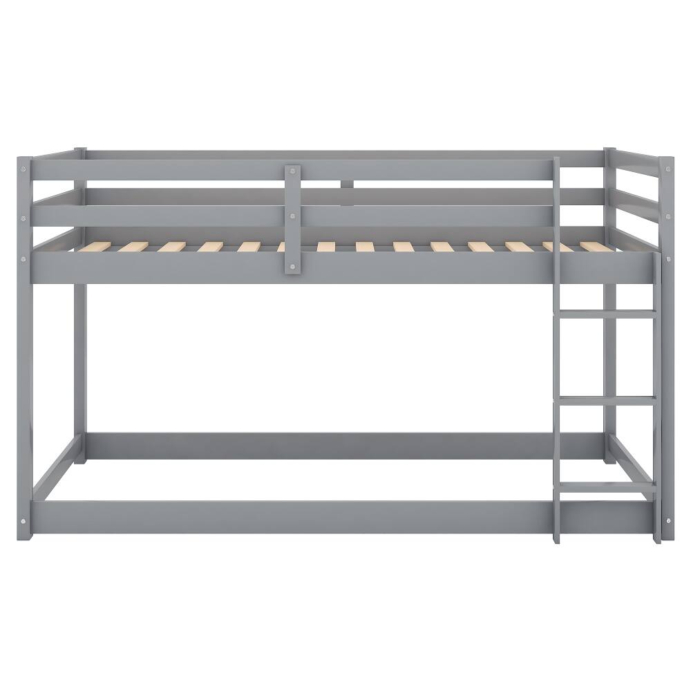 Alt View 6. Loheer - Loheer Twin Over Twin Floor Bunk Bed, Gray Solid Wood Low Bunk Bed with Ladder - Gray.