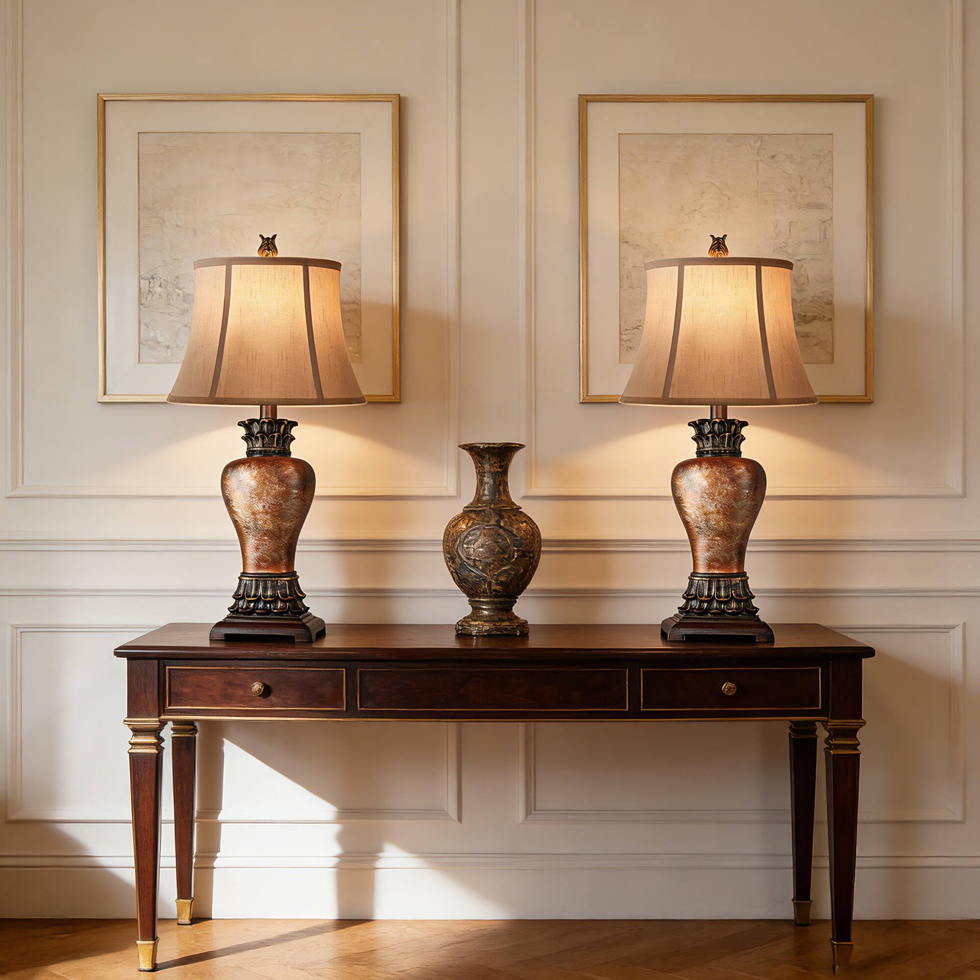 Alt View 2. partphoner -  27" Set of 2 Tall Farmhouse Rustic Table Lamps - Amber.