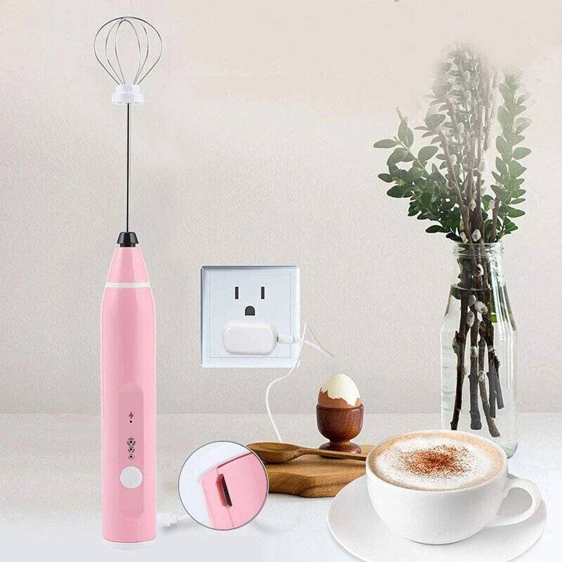 Alt View 1. Stock Preferred - USB Rechargeable Milk Frother, Double Whisk, Handheld Mixer - Pink - Pink.