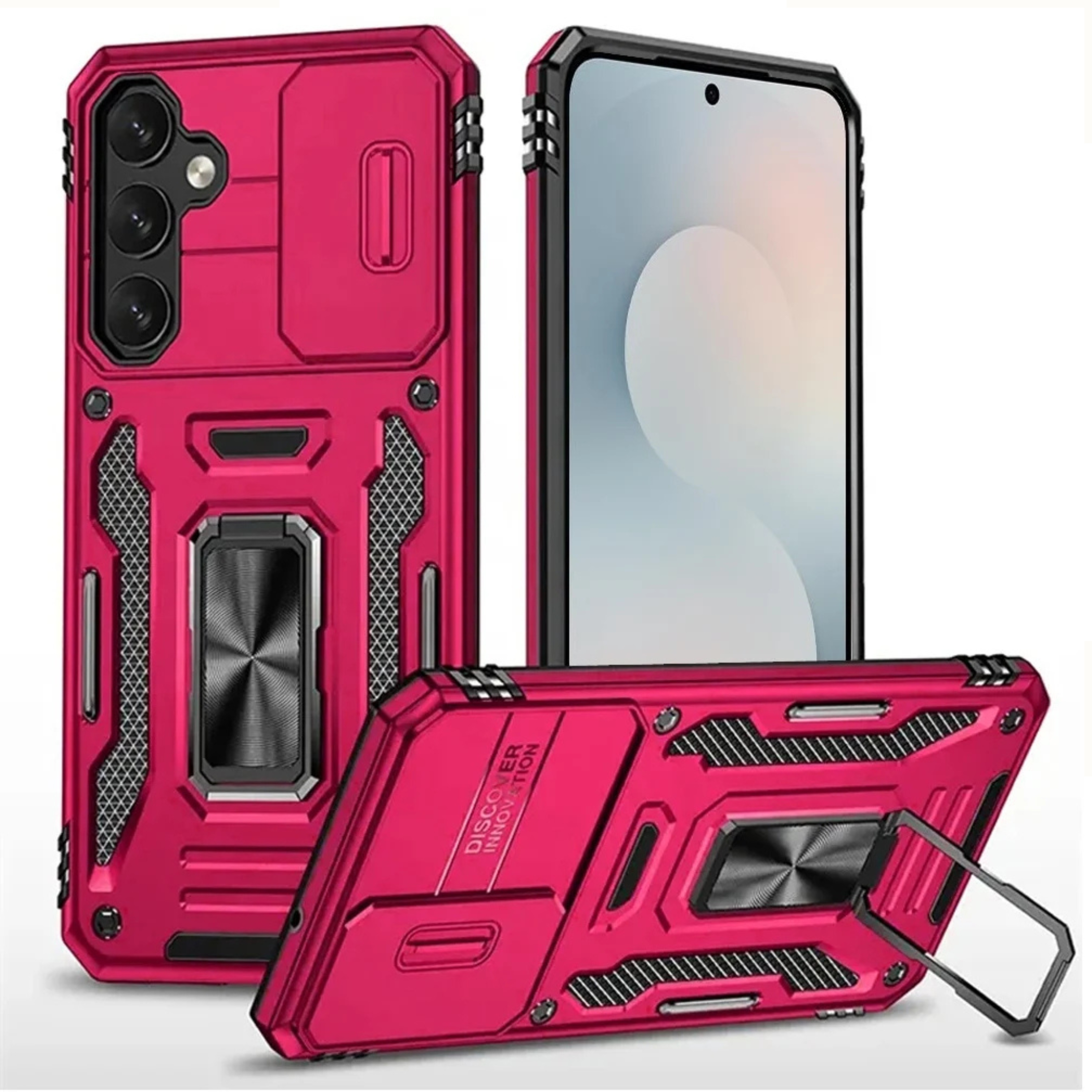Kitcheniva - Sliding Camera Lens Cover Case For Samsung S25 FE With Magnetic Ring Stand - Hot Pink