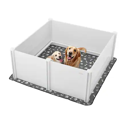 Front. VEVOR - Dogs Whelping Box, 60 x 60 x 24 inch, Plastic PVC Puppies Playpen with Height Adjustable Door.