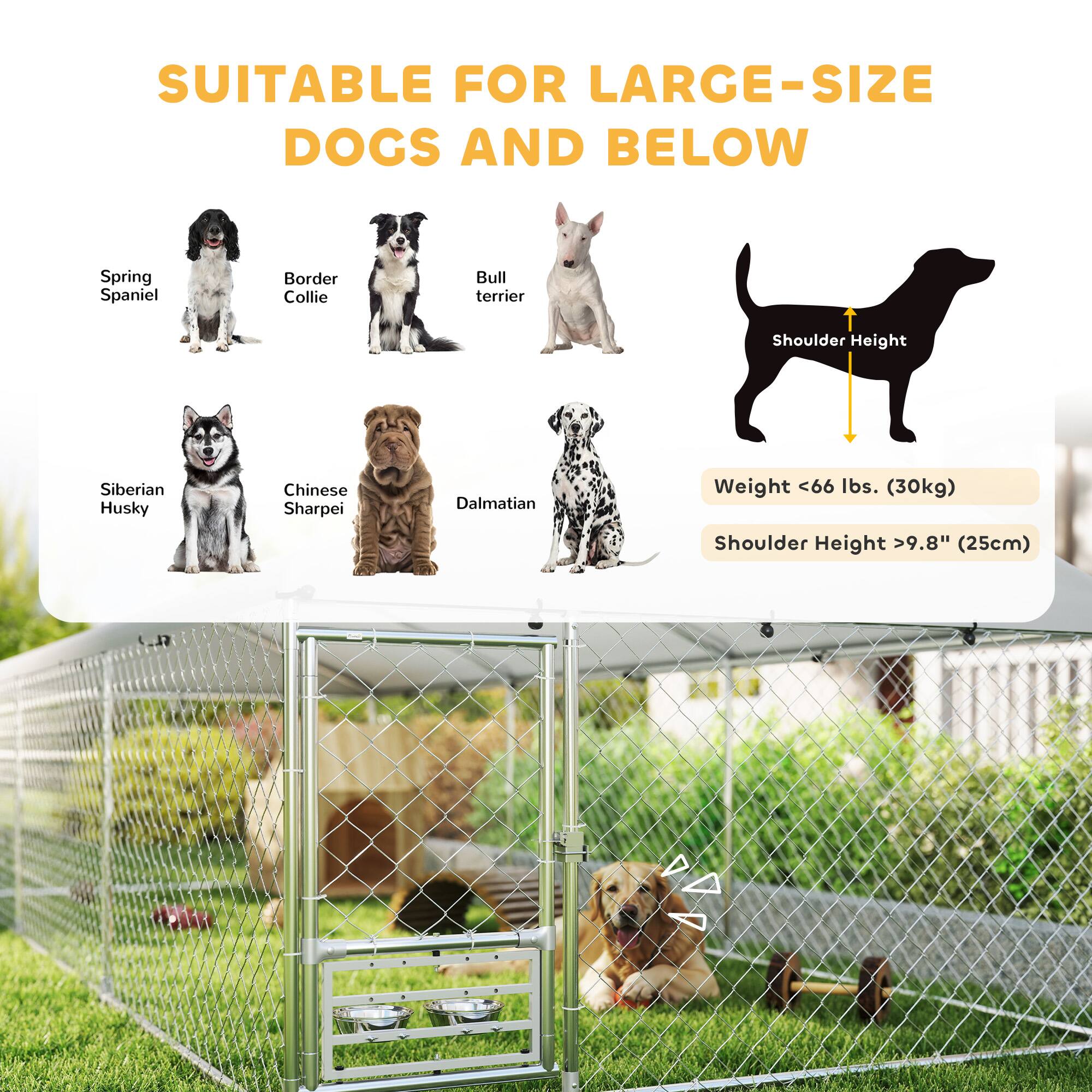 SUITABLE FOR LARGE-SIZE DOGS AND BELOW

Spring Spaniel  
Border Collie  
Bull Terrier  
Siberian Husky  
Chinese Sharpei  
Dalmatian  

Weight < 66 lbs. (30kg)  
Shoulder Height > 9.8" (25cm)
