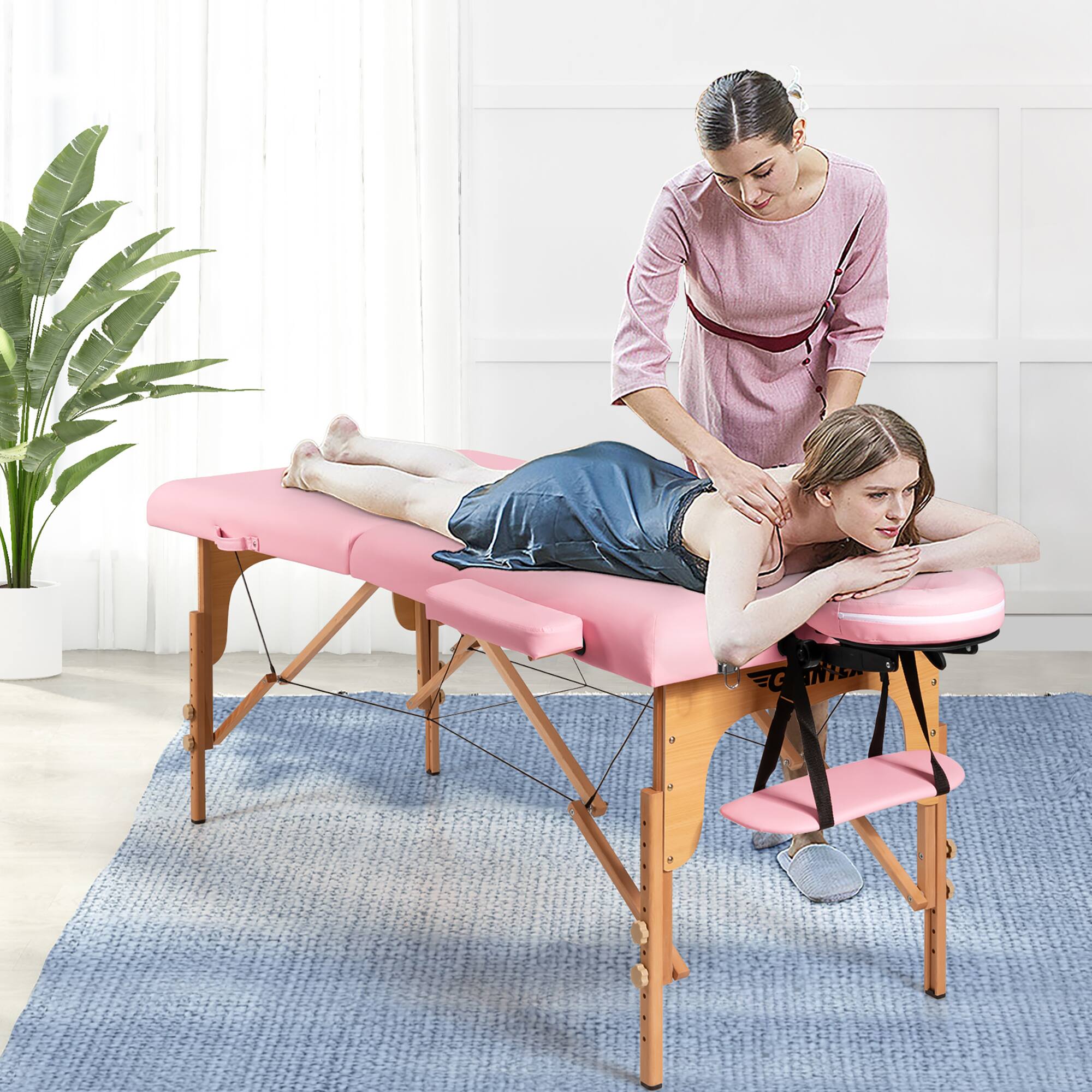 Alt View 1. Costway - Costway 84"L Portable Massage Table Adjustable Facial Spa Bed Tattoo w/ Carry Case - Pink.