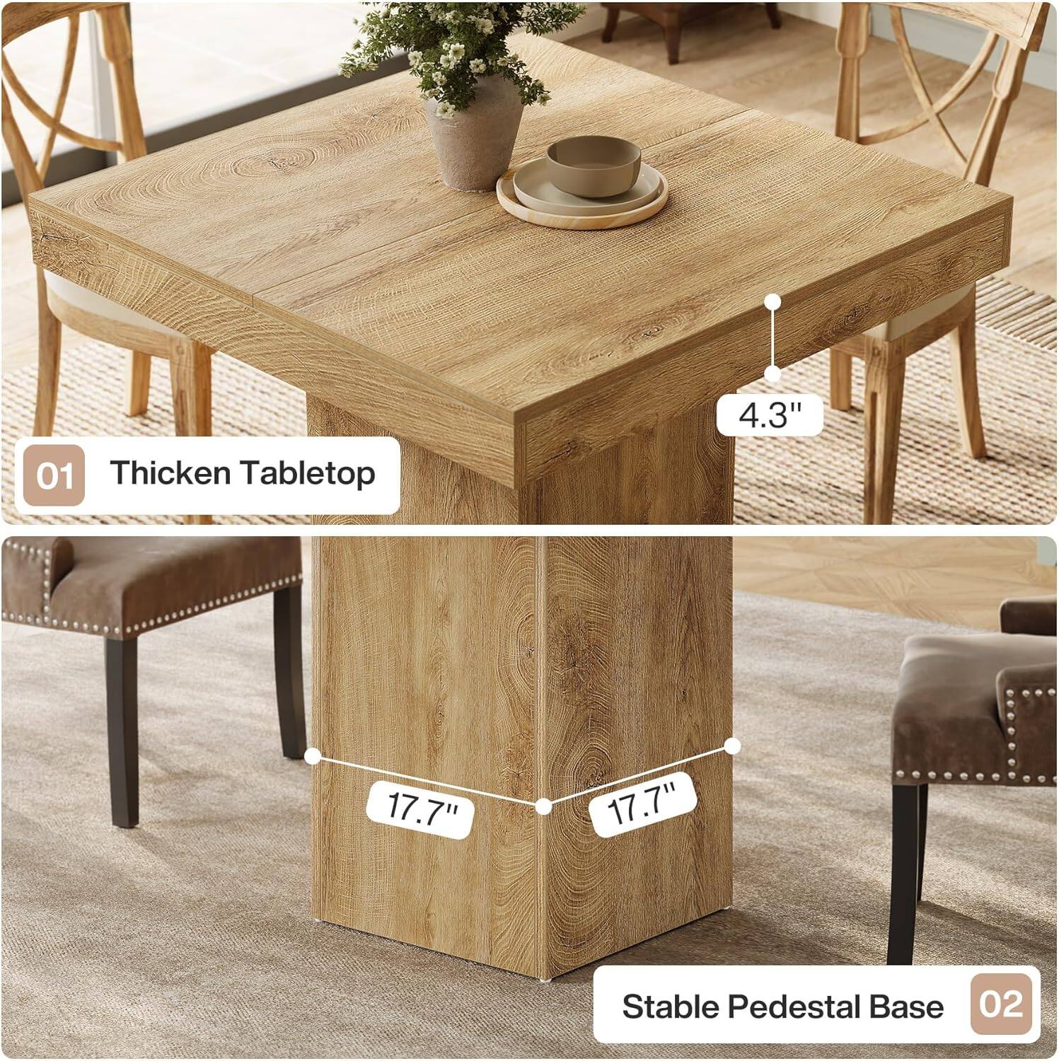 Tribesigns Farmhouse Dining Table with Engineered Wood Construction and ...