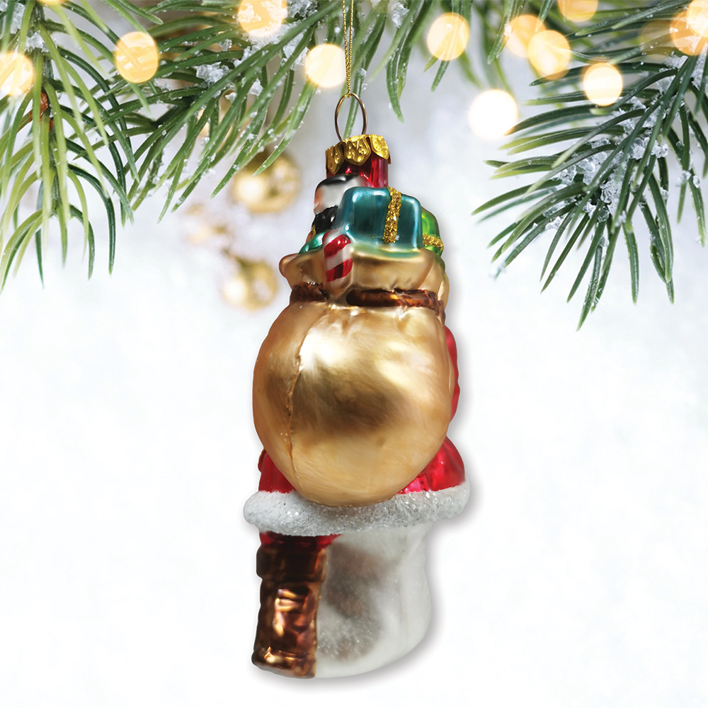 Back. OrnamentallyYou - Holly Jolly Santa Claus with Gift Bag and Toys Blown Glass Christmas Ornament - Multi-colored.